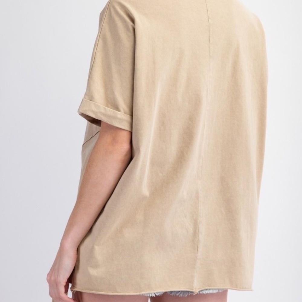 New Easel Star Fringed Cotton Tee Mineral Wash Cotton Shirt Top Short Sleeve - Picture 8 of 8